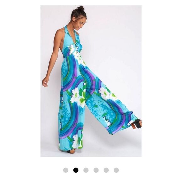 70s Hawaiian halter palazzo jumpsuit - Picture 7 of 10